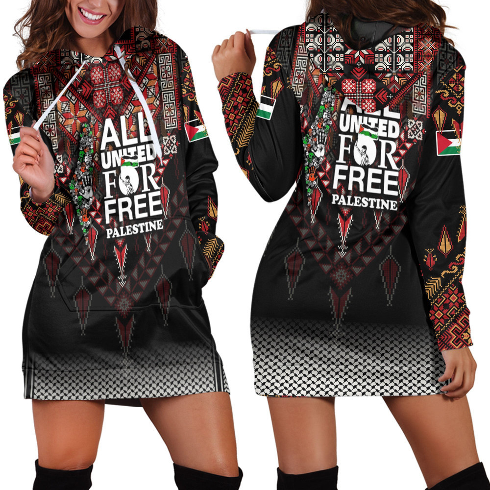 Africazone Palestine Clothing All United For Free Palestine Hoodie Dress For Women