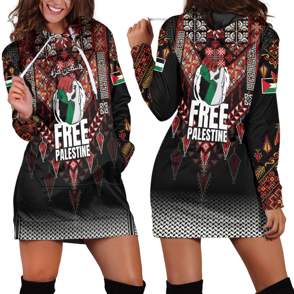 Africazone Palestine Clothing Free Palestine Hoodie Dress For Women