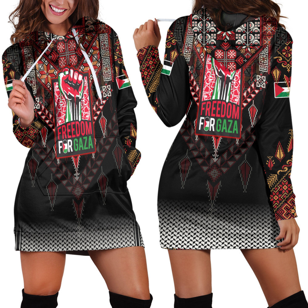 Africazone Palestine Clothing Freedom For Gaza Hoodie Dress For Women