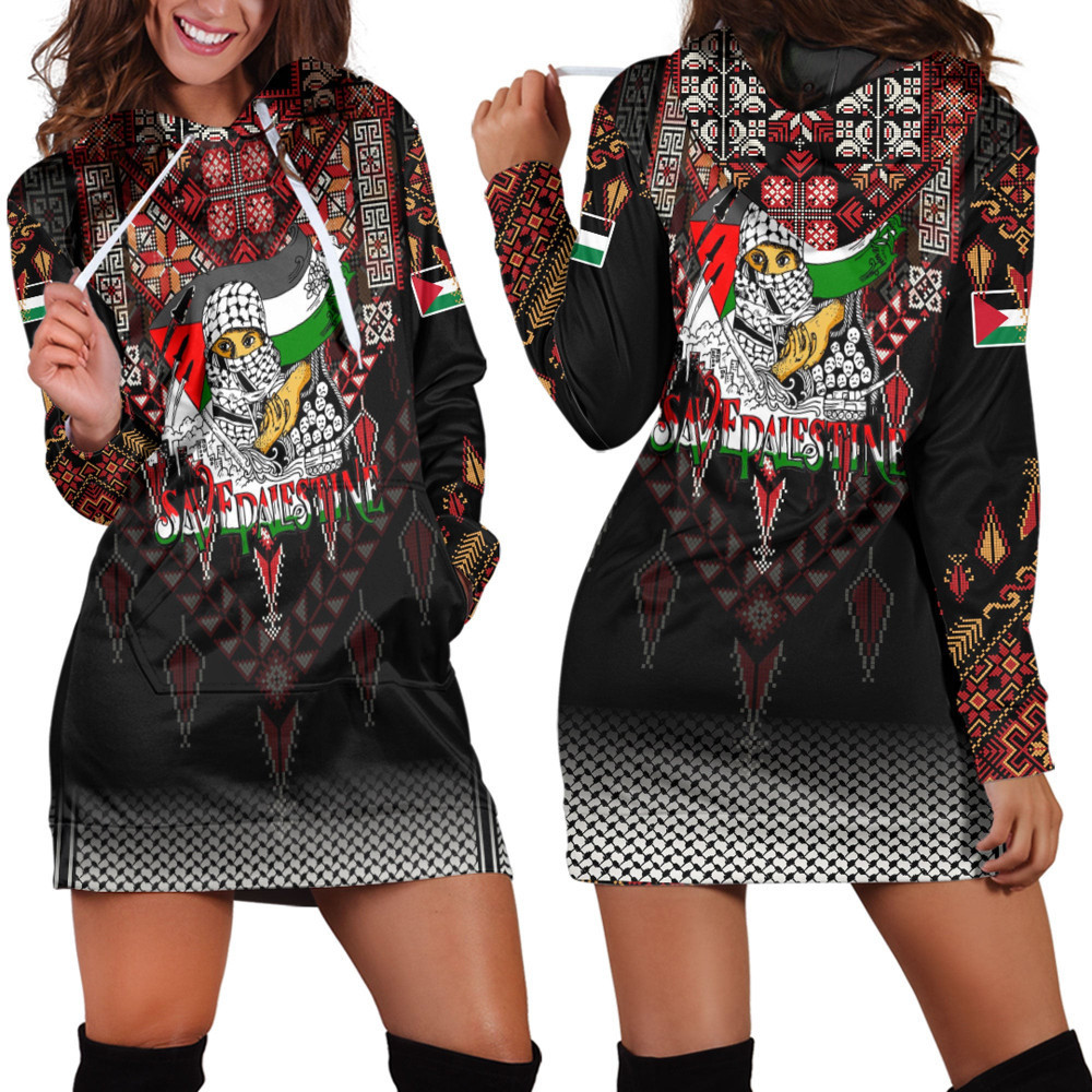 Africazone Palestine Clothing Save Palestine Hoodie Dress For Women