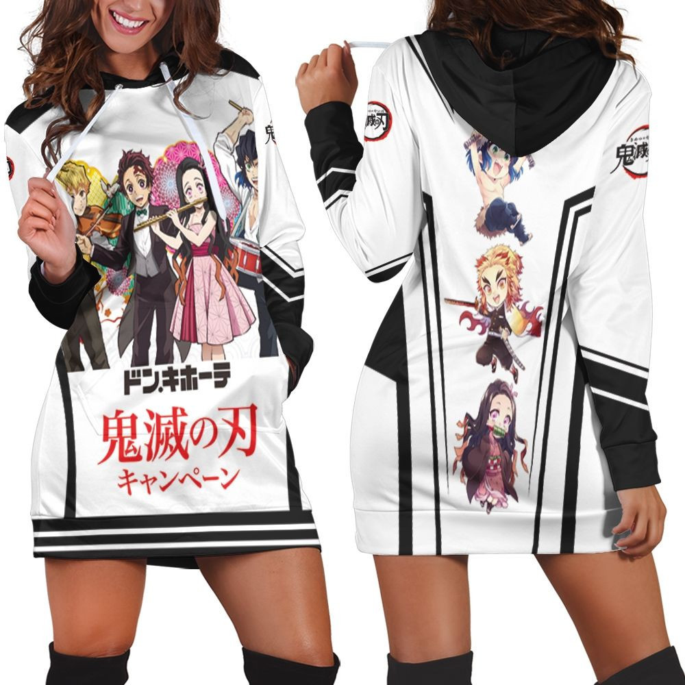 Agatsuma Zenitsu Kamado Tanjiro Kamado Nezuko Tomioka Giyu Play Musician Kimetsu No Yaiba Hoodie Dress Sweater Dress Sweatshirt Dress