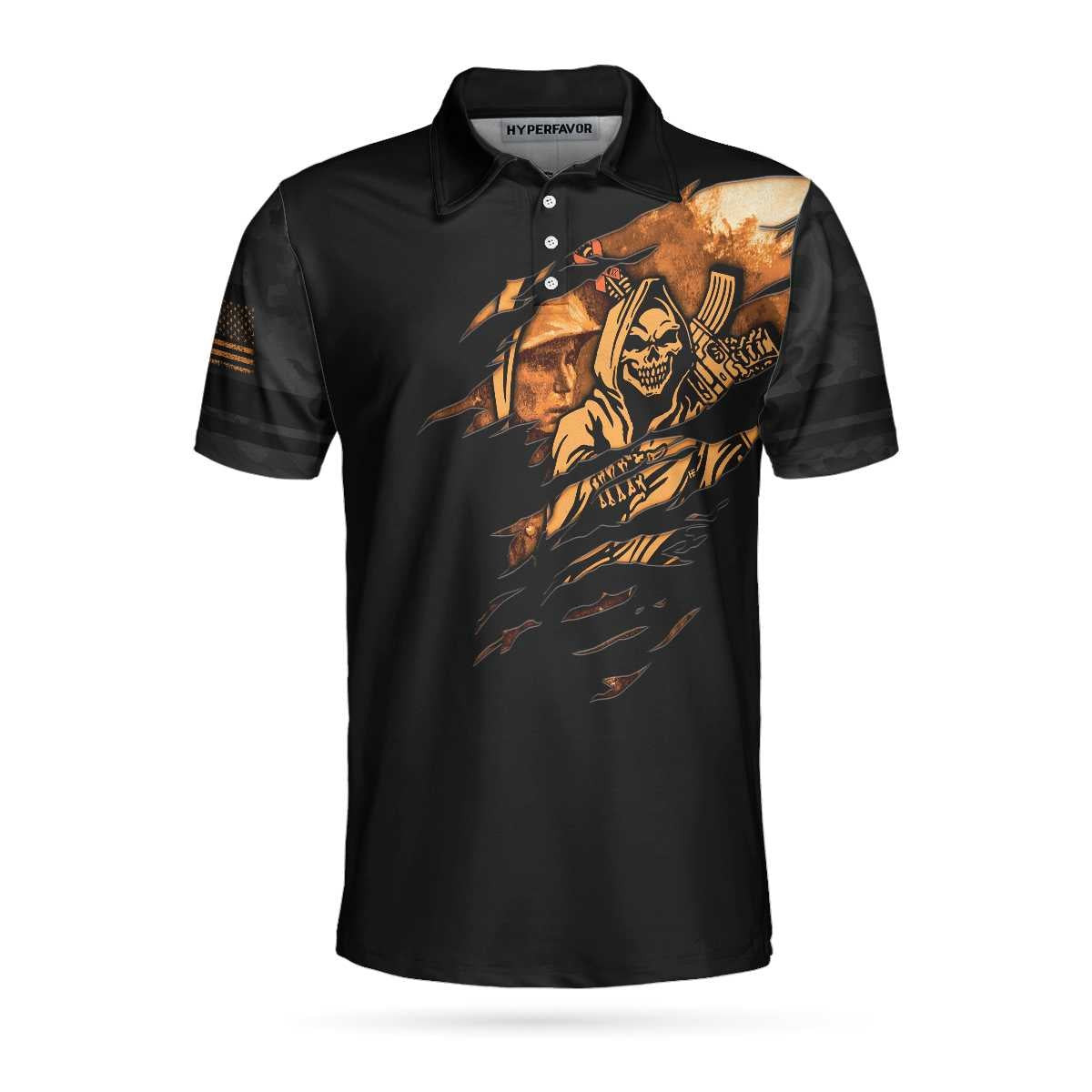 Agent Orange Dioxin A Slow Walk With Death Polo Shirt Black Reaper American Flag Polo Shirt For Men