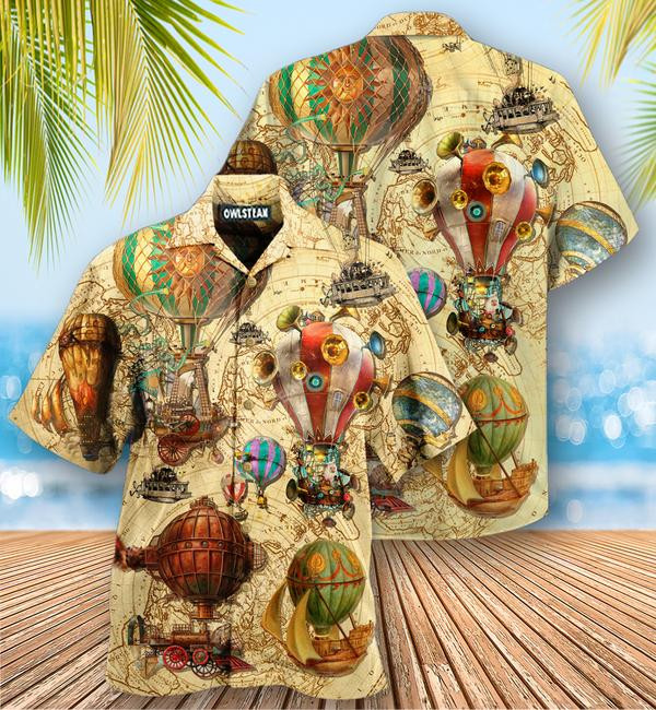 Air Balloon Fly High Fly Far With Air Balloon Steampunk Edition - Hawaiian Shirt - Hawaiian Shirt For Men