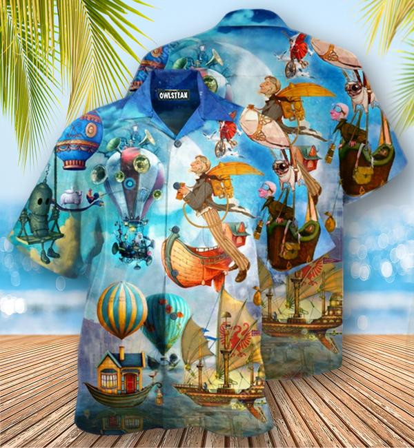 Air Balloon Flying Steampunk World Edition - Hawaiian Shirt - Hawaiian Shirt For Men