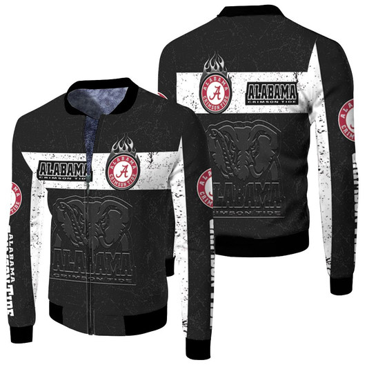 Alabama Crimson Tide Black And White Design For Fan Fleece Bomber Jacket