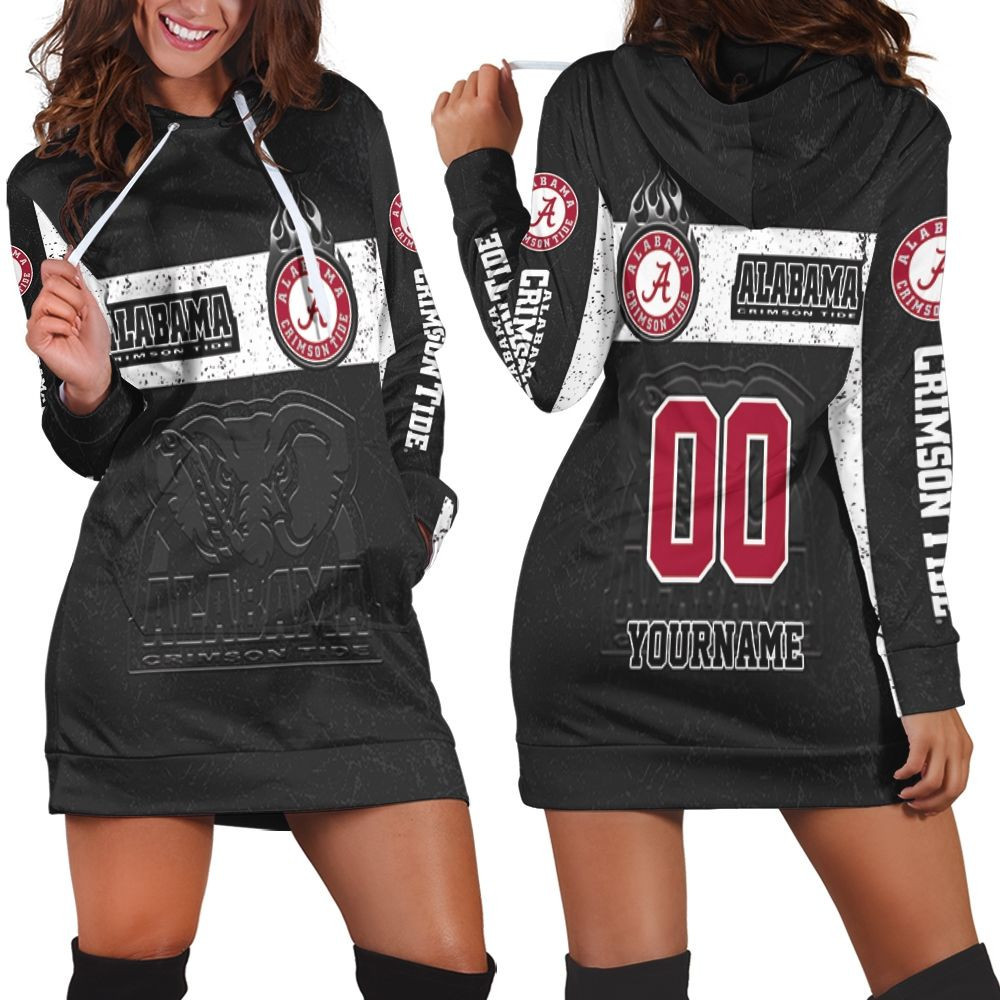 Alabama Crimson Tide Black And White Design For Fans Personalized Hoodie Dress Sweater Dress Sweatshirt Dress