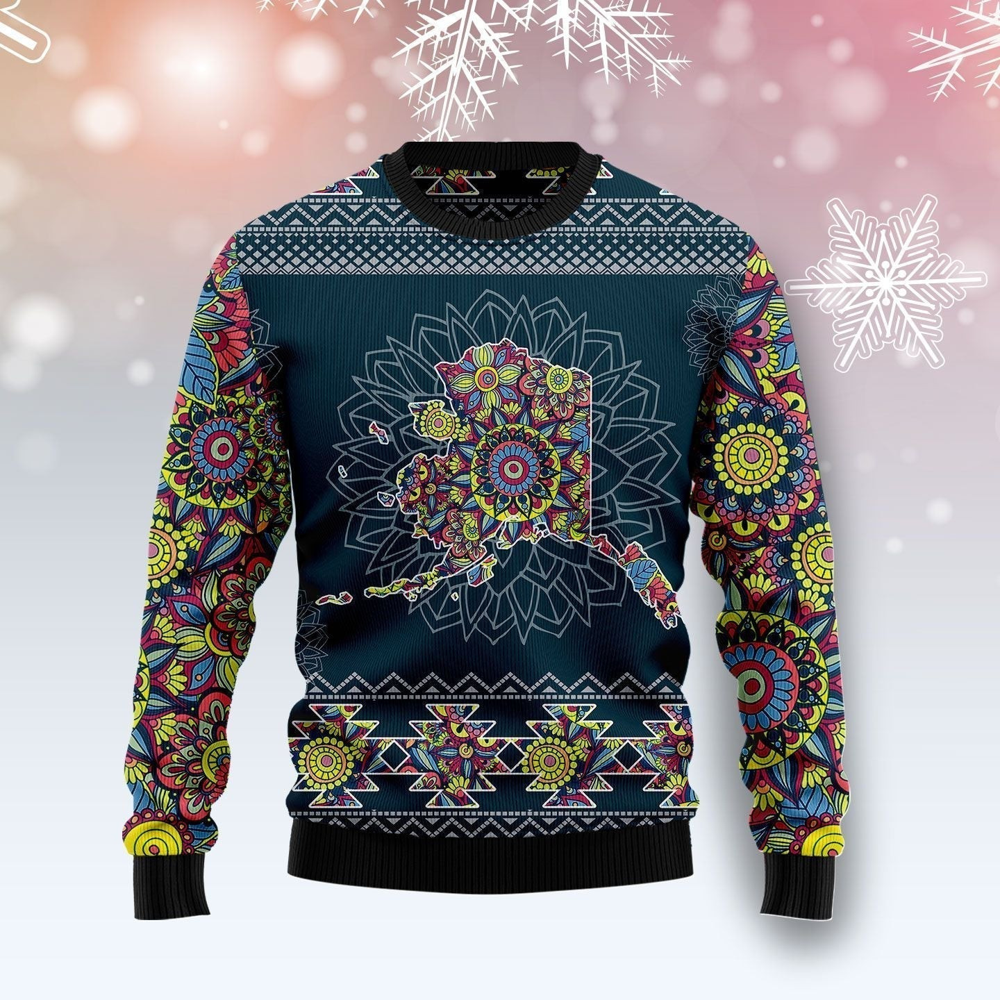 Alaska Blue Mandala Ugly Christmas Sweater Ugly Sweater For Men Women, Holiday Sweater