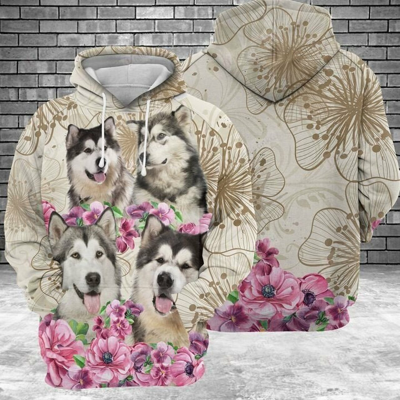 Alaskan Malamute Flower 3d All Over Print Hoodie