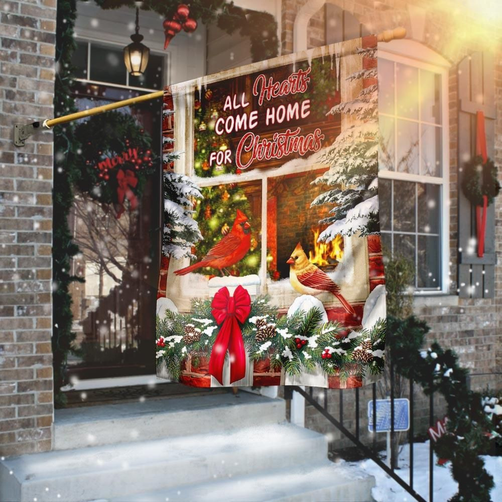 All Hearts Come Home For Christmas Cardinal Bird Garden Flag House Flag