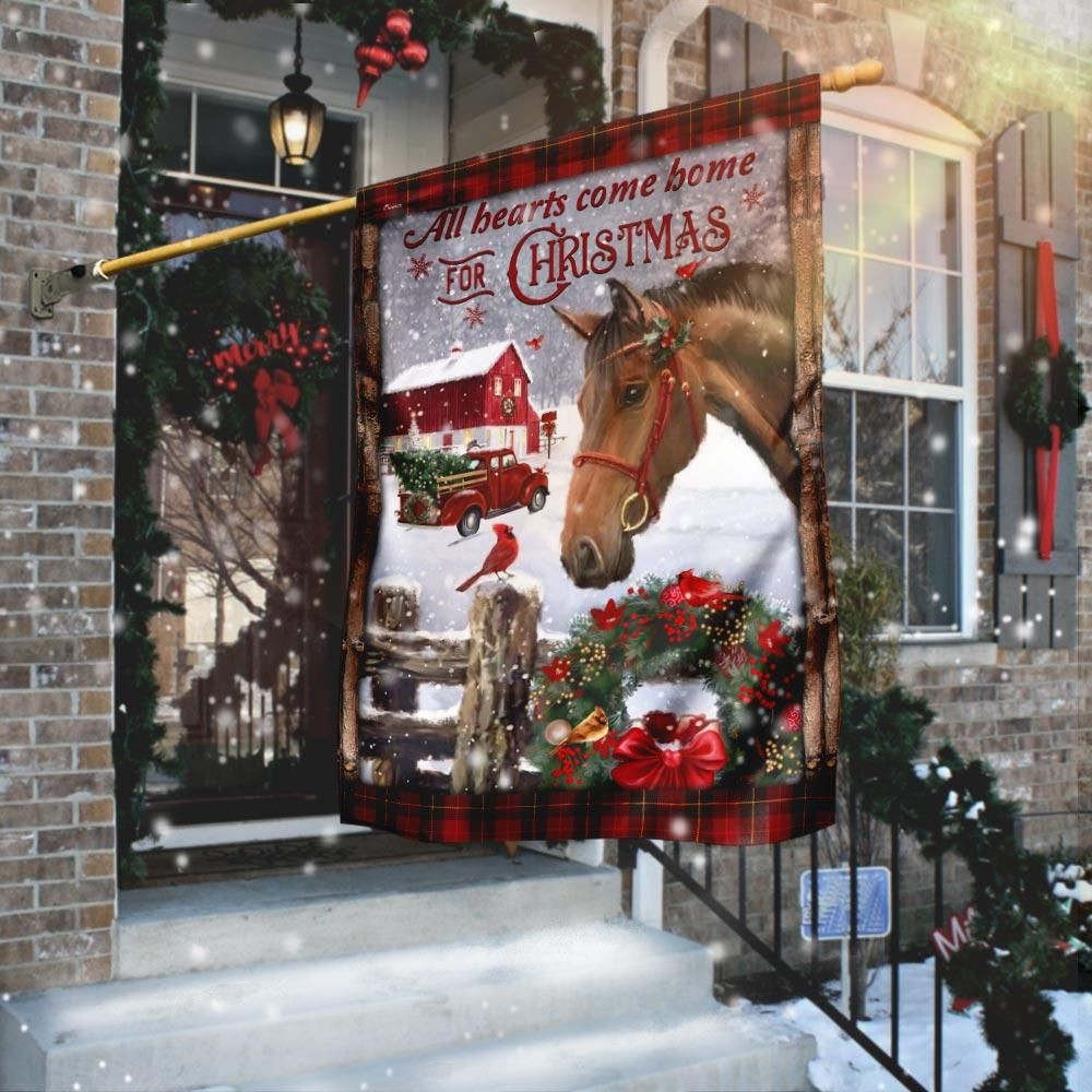 All Hearts Come Home For Christmas Horse  Garden Flag House Flag