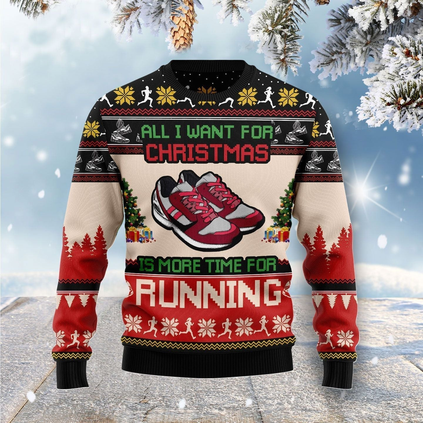 All I Want For Christmas Is More Time For Running Ugly Christmas Sweater Ugly Sweater For Men Women