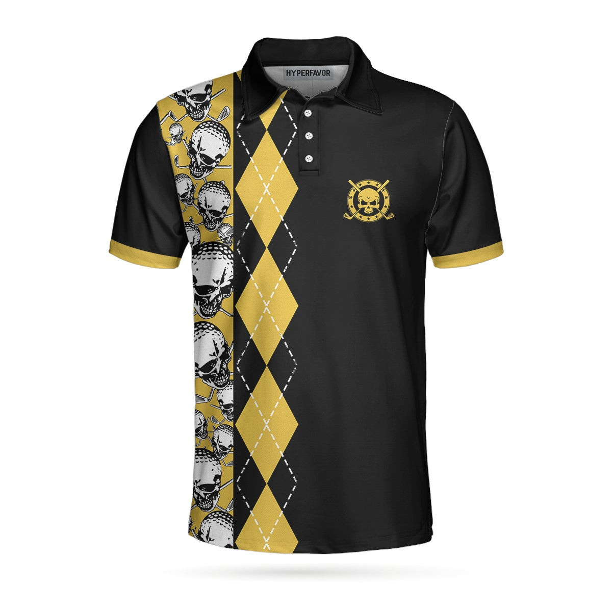 All Men Are Created Equal Then A Few Become A Golfer Polo Shirt Black And Yellow Skull Golf Shirt For Men