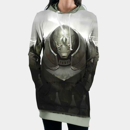 Alphonse Elric Standing Angry Hooded Dress 3d Hoodie Dress Sweater Dress Sweatshirt Dress Hoodie