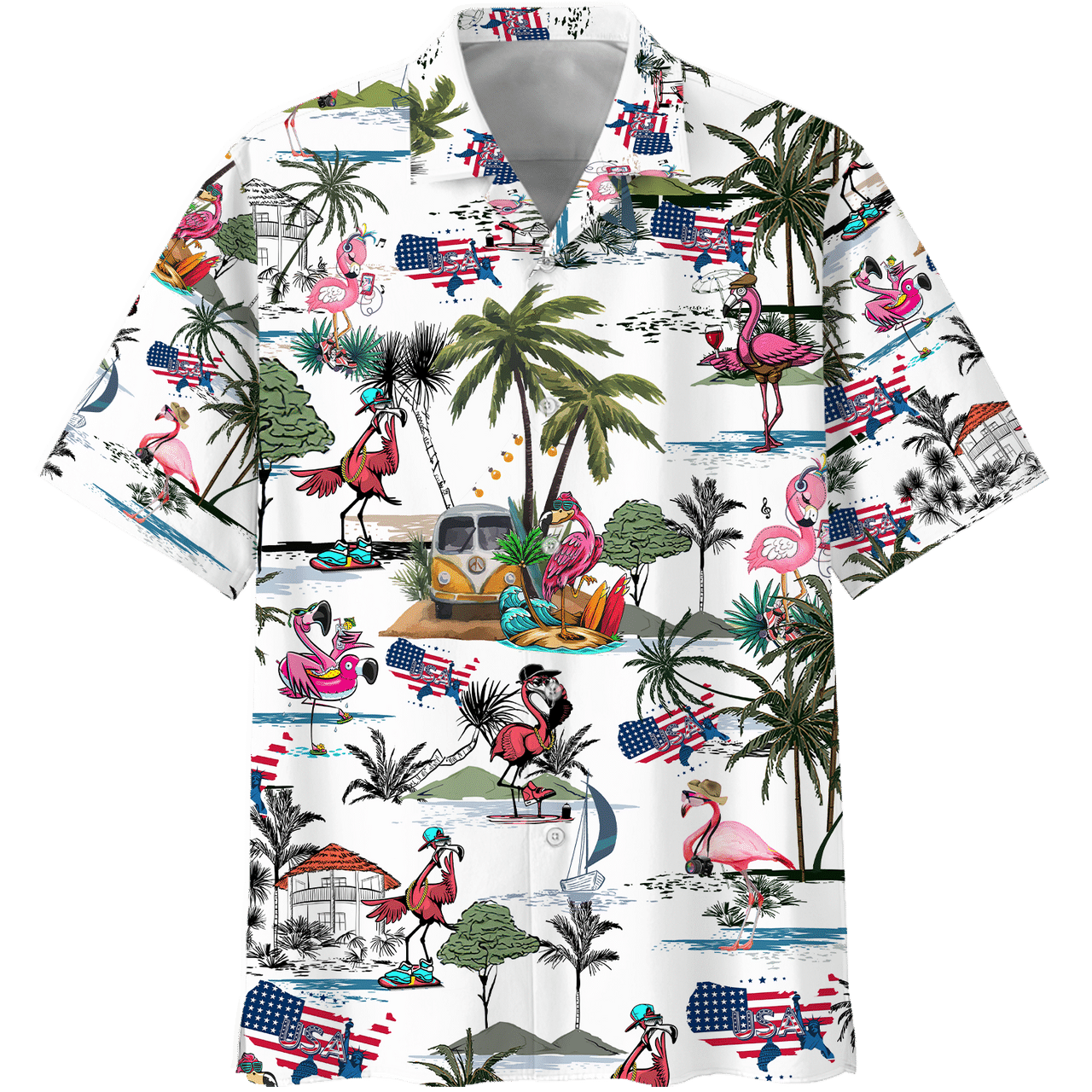 America - Flamingo Hawaiian Shirt Tropical Style Hawaiian Shirt For Men Women
