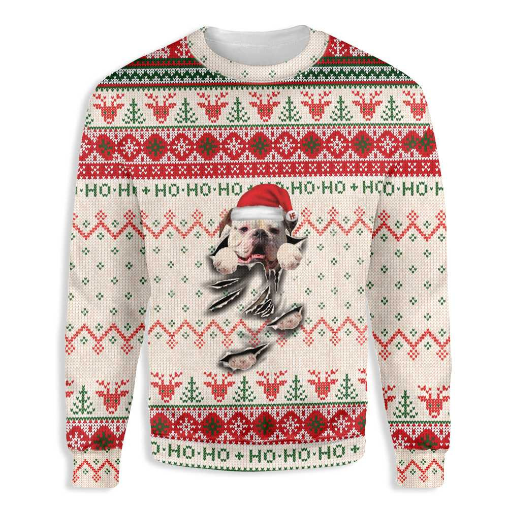 American Bulldog Scratch Ugly Christmas Sweater Ugly Sweater For Men Women, Holiday Sweater