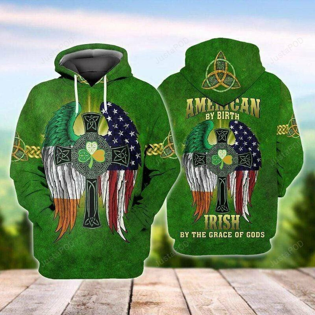 American By Birth Green Wing St Patrick 3d All Print Hoodie