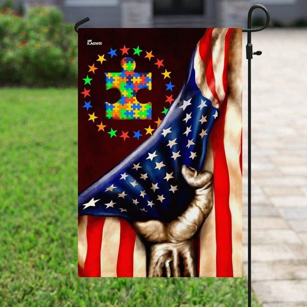 American Flag Accept Understand Love Puzzle Autism Awareness Garden Flag House Flag