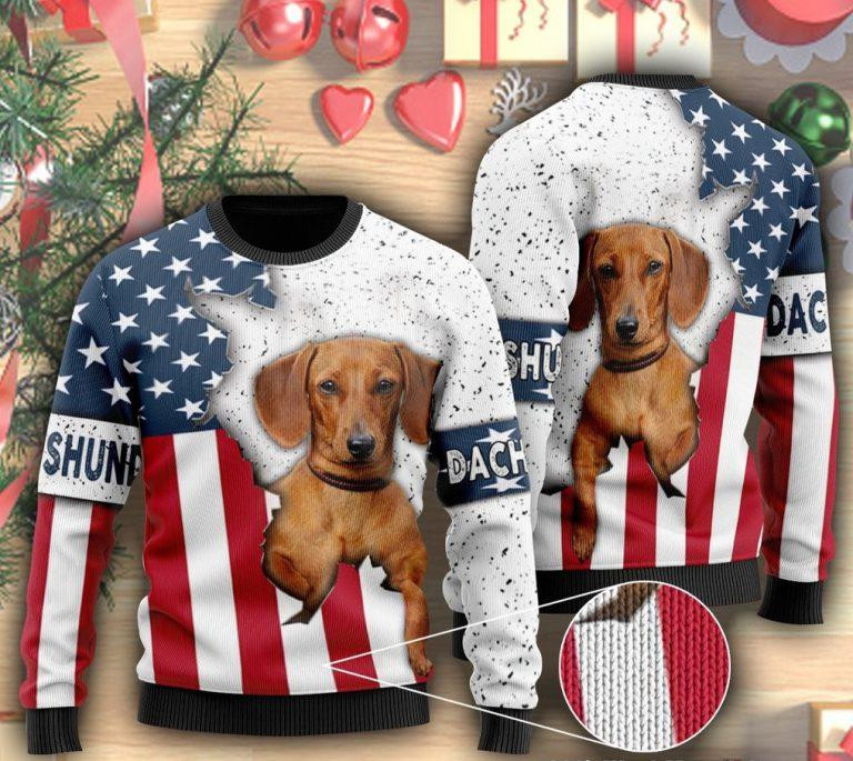 American Flag And Dachshund Dog Ugly Christmas Sweater Ugly Sweater For Men Women