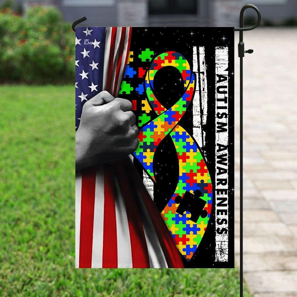 American Flag Autism Awareness Puzzle Autism Awareness Garden Flag House Flag