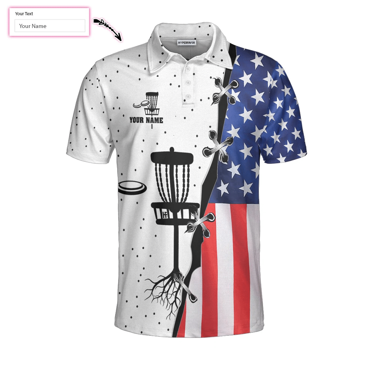 American Flag Disc Golf Custom Polo Shirt Dot Pattern Disc Golf Shirts Short Sleeve Polo For Men Personalized Disc Golf Shirt