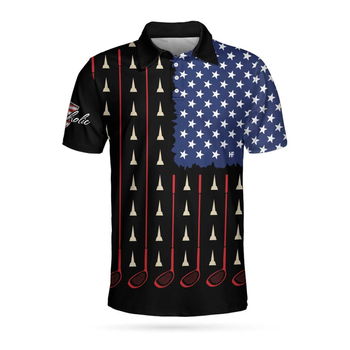 American Flag Golf Clubs Short Sleeve Polo Shirt Golfaholic Polo Shirt Patriotic Golf Shirt For Men