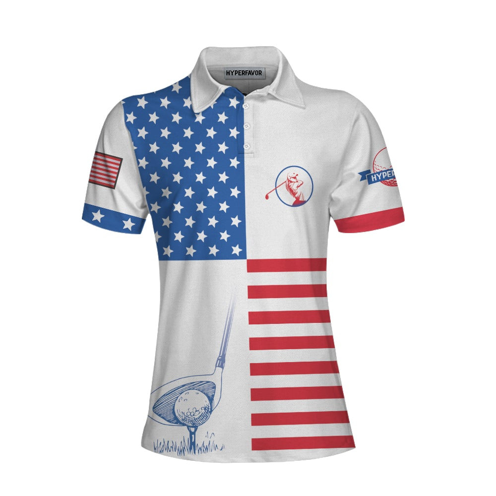 American Flag Golf V2 Short Sleeve Women Polo Shirt Patriotic Golf Shirt For Ladies Unique Golf Gift For Girls