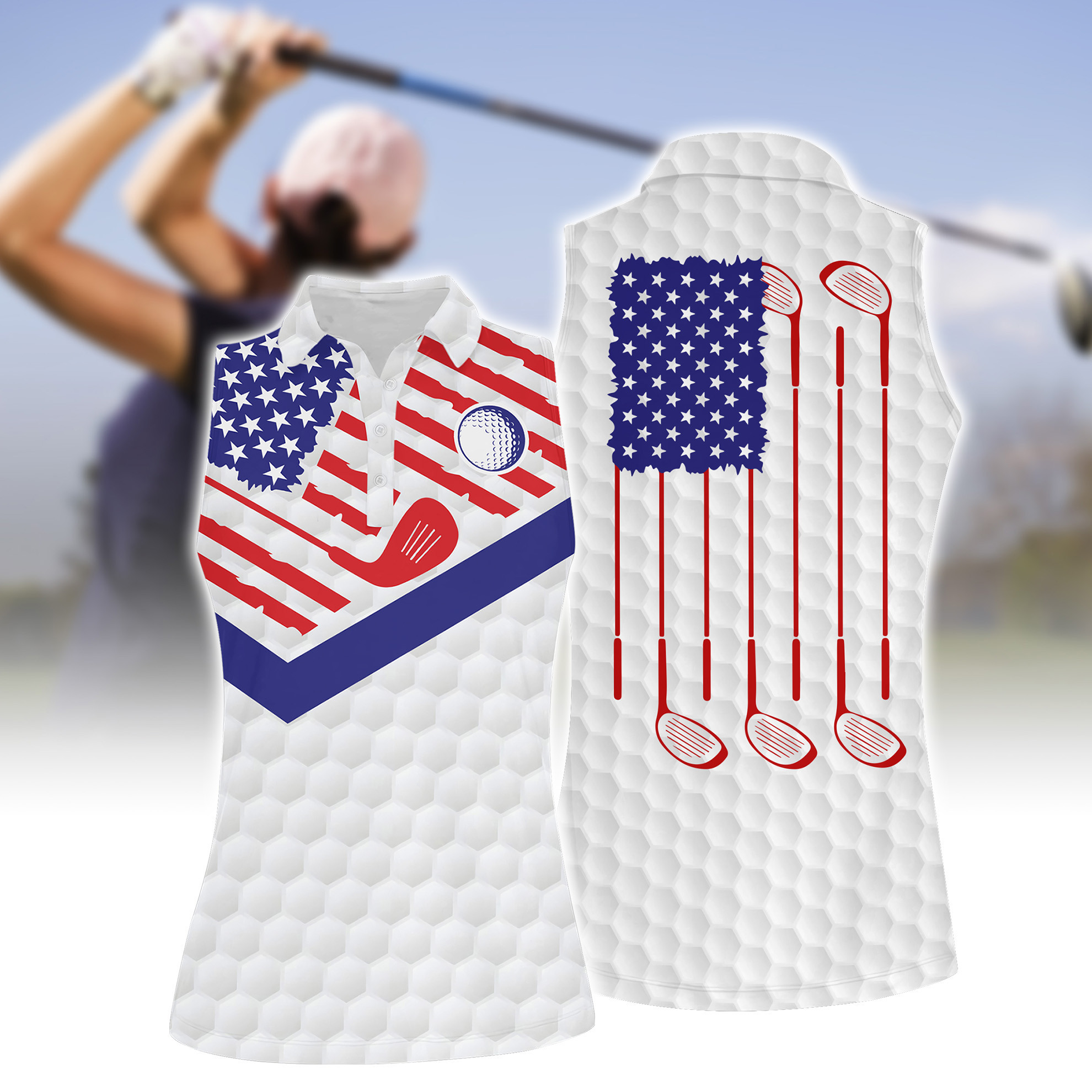 American Flag Golf Women Short Sleeve Polo Shirt Sleeveless Polo Shirt ...
