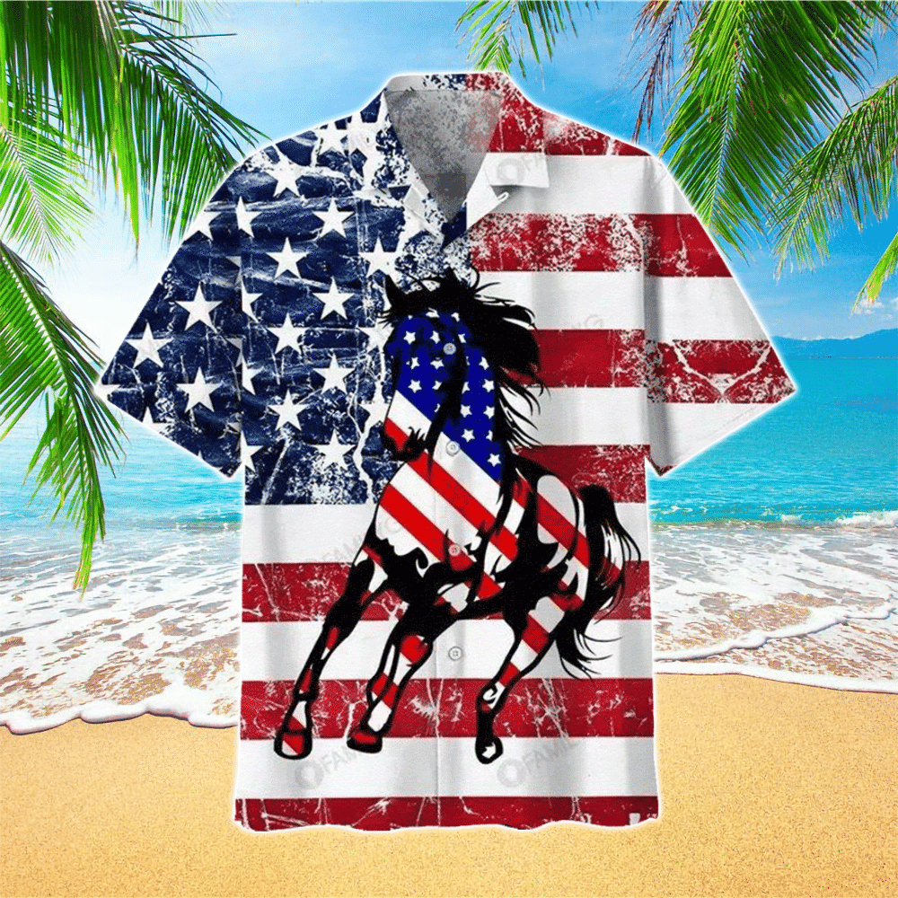 American Flag Horse Hawaiian Shirt for Men and Women