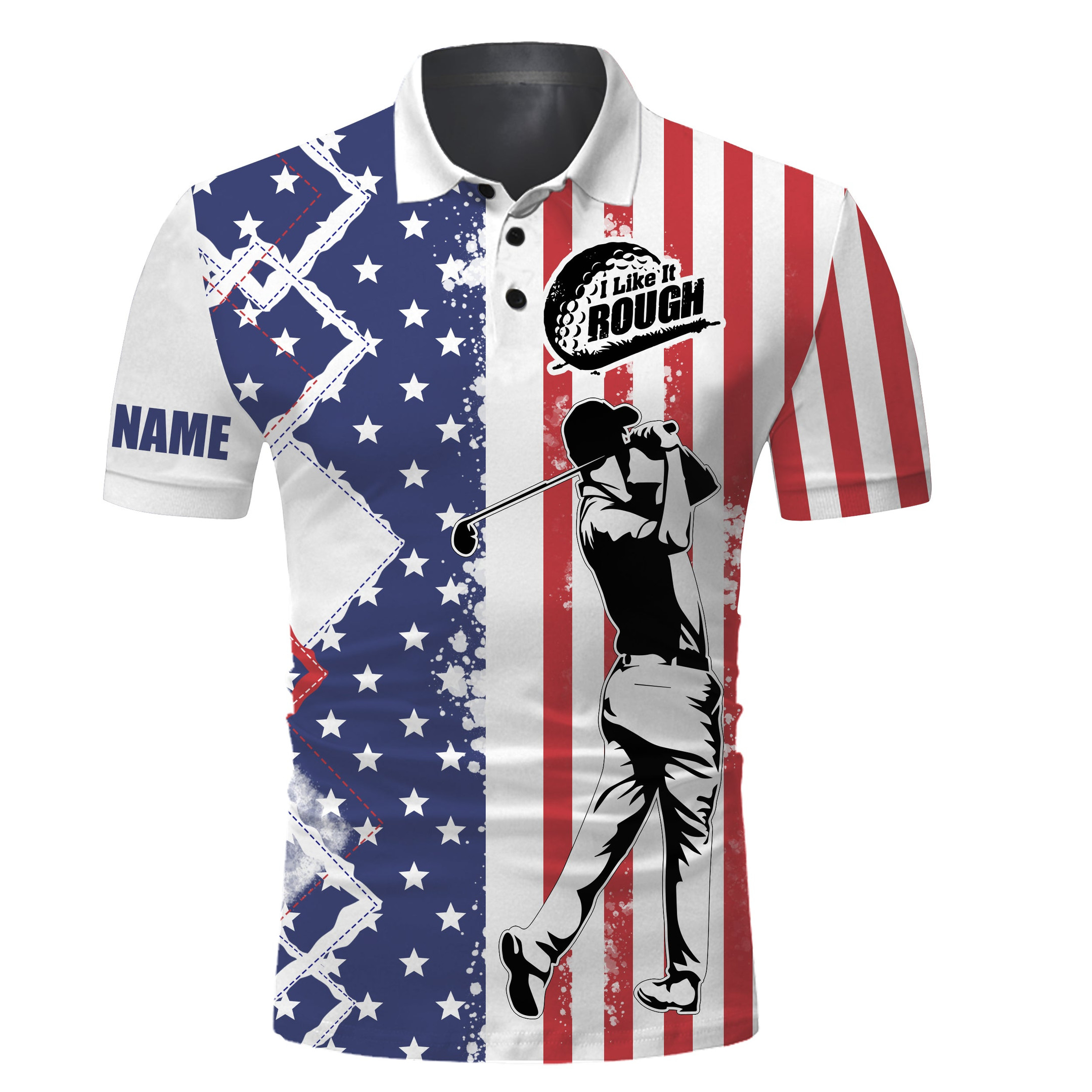 American Flag Patriotic Custom Dry Fit Golf Polo Shirts For Men I Like It Rough Golfing Gifts