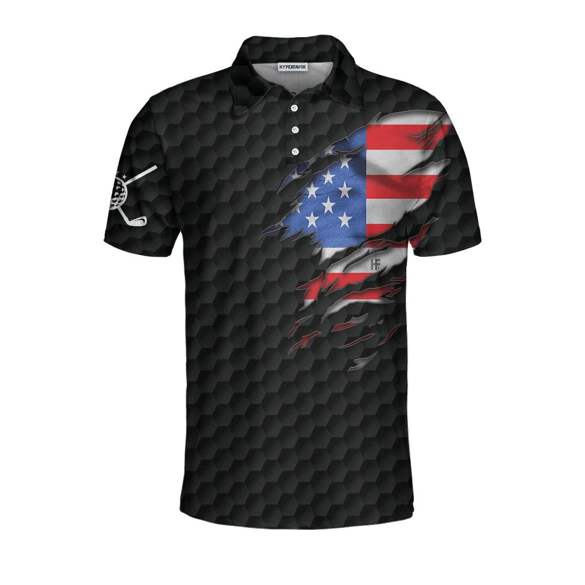 American Flag Teared Golf Pattern Golf Polo Shirt Best Golfing Shirt Design For Patriotic Golfers