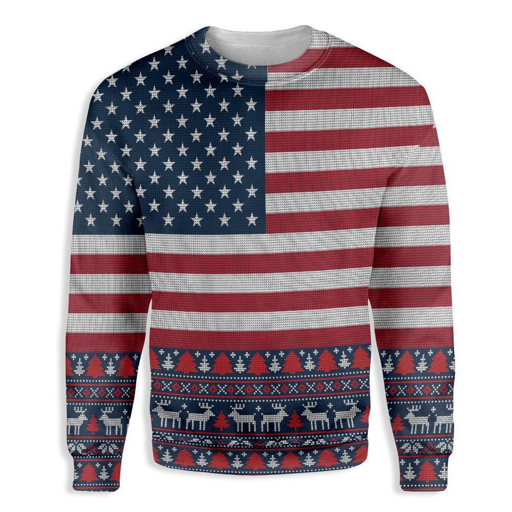 American Flag Ugly Pattern Ugly Christmas Sweater Ugly Sweater For Men Women