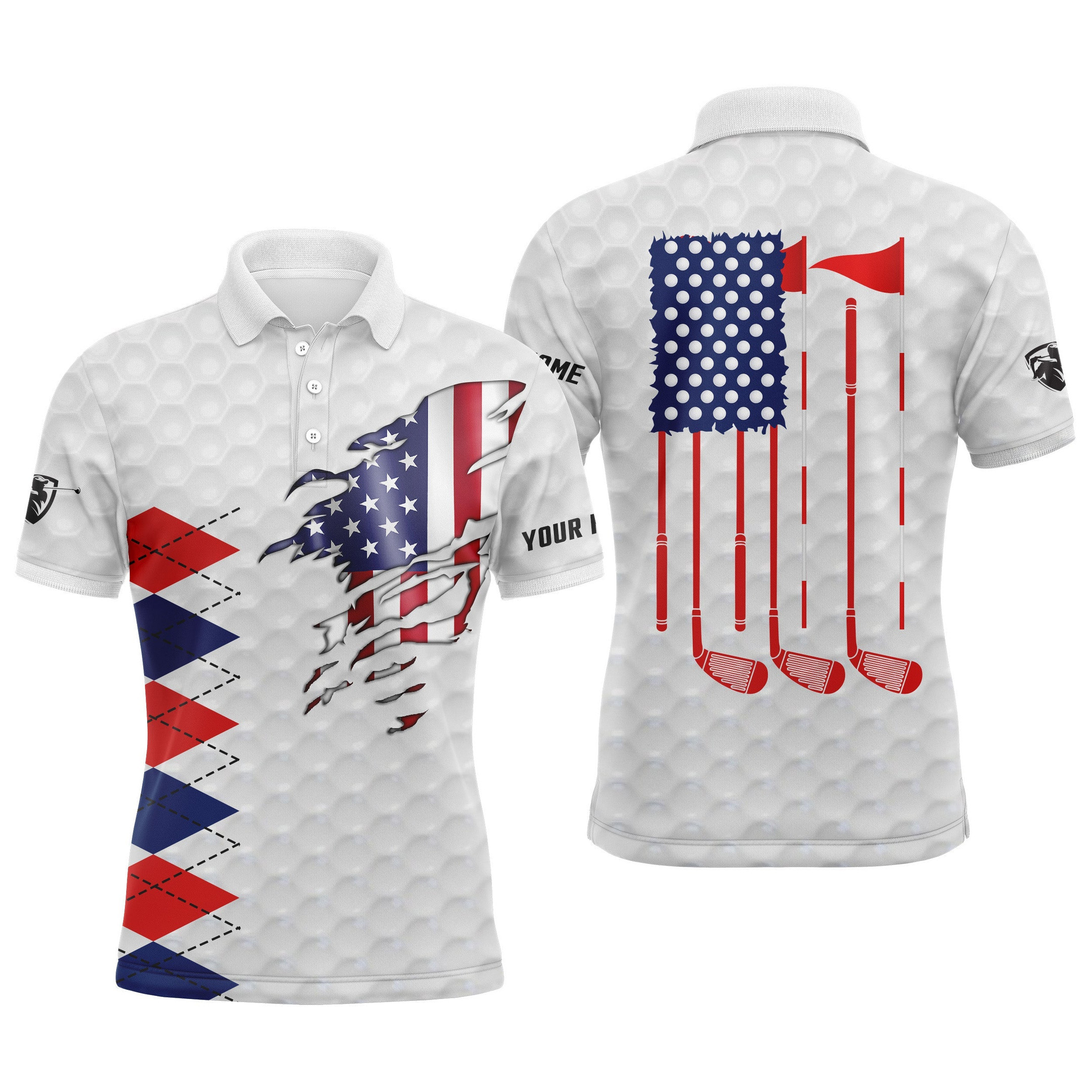 American Flag White Golf Polo Shirts For Men Personalized Patriotic Golf Gift Ideas For Him