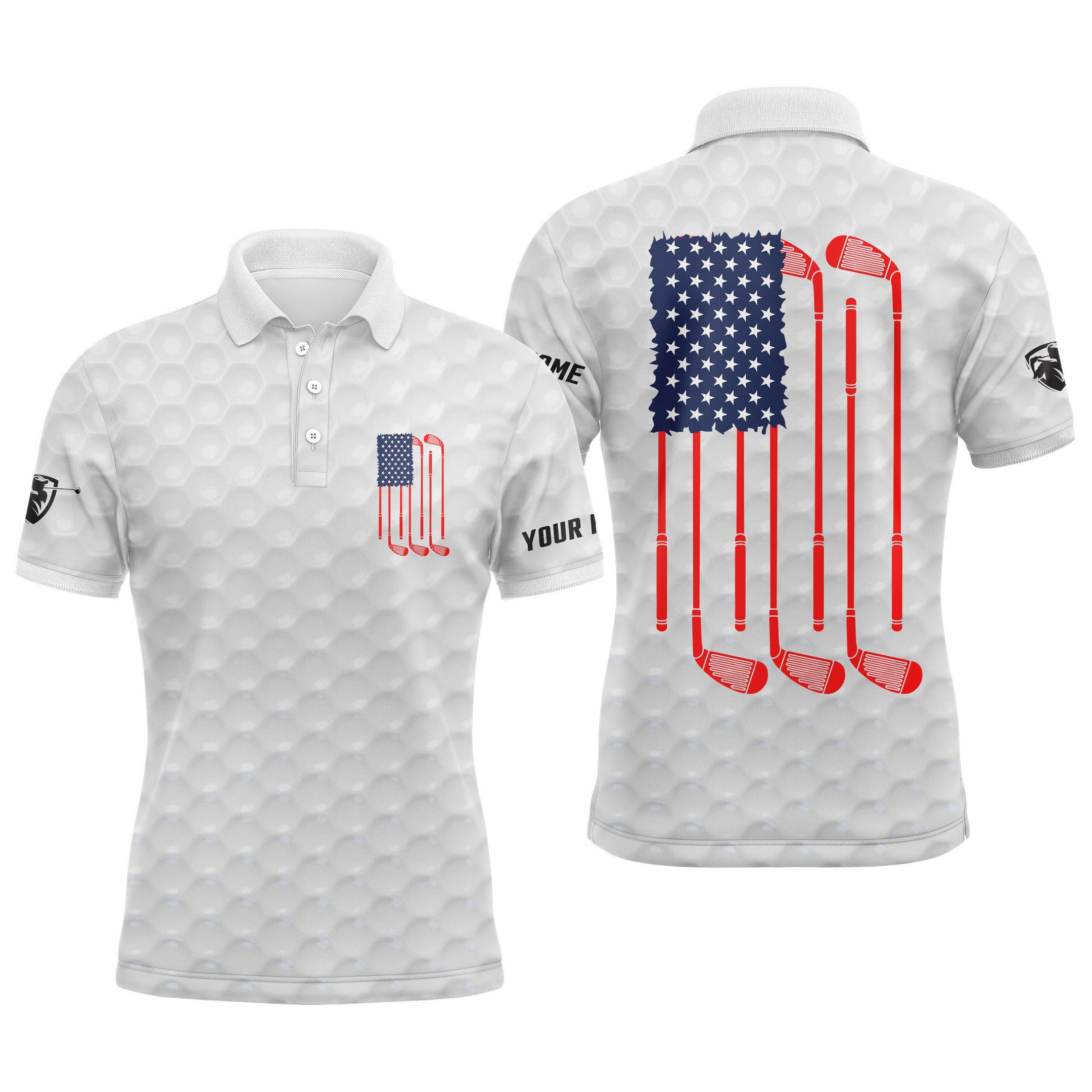 American Flag White Mens Golf Polo Shirt Personalized Patriotic Golf Gift Ideas For Him