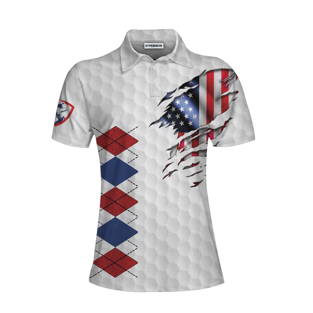 American Flag With Argyle Pattern Golf Short Sleeve Women Polo Shirt Best Female Golf Gift Idea