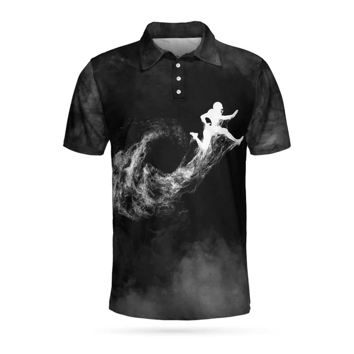 American Football On Smoke Black Theme Background Polo Shirt Smoke Football Player Polo Shirt Best Football Shirt For Men