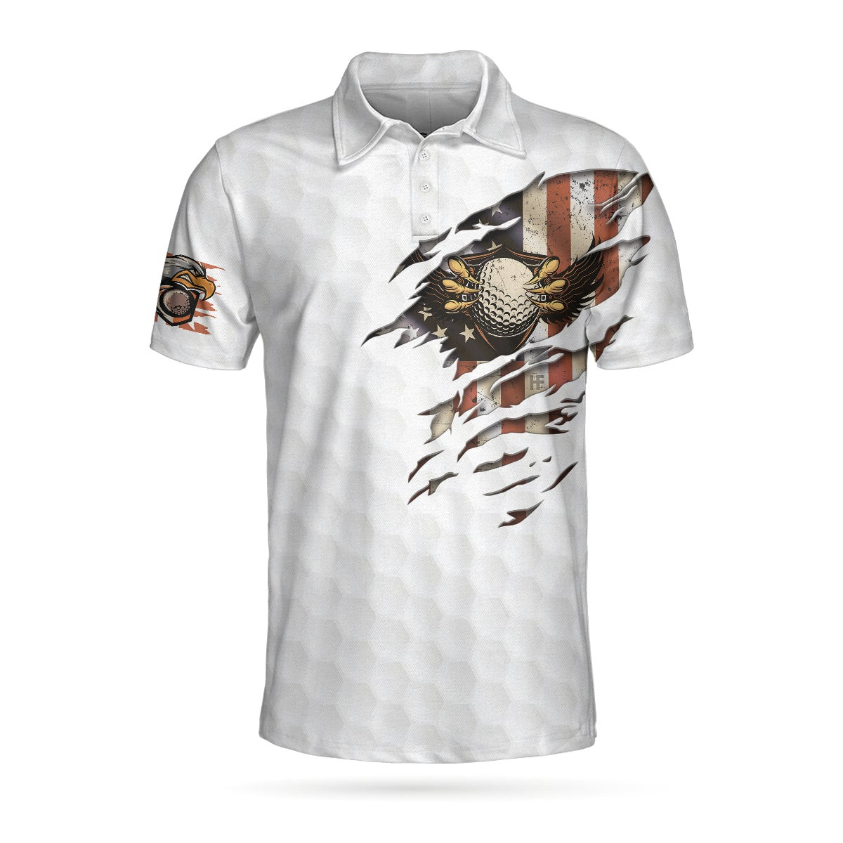 American Golfer Eagle Golf Ball Texture Polo Shirt Ripped American Flag Polo Shirt Patriotic Golf Shirt For Men