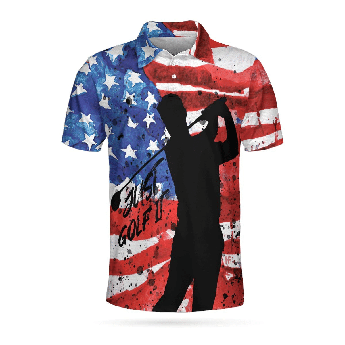 American Golfer Just Golf It Short Sleeve Golf Polo Shirt Wet Paint American Flag Polo Shirt Patriotic Golf Shirts Short Sleeve Polo For Men