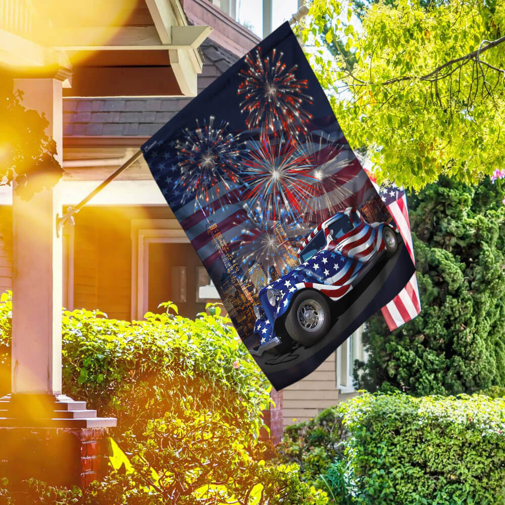 American Hot Rod Happy 4th Of July Flag Fourth July Flag USA Independence Day Flag Patriotic Flag