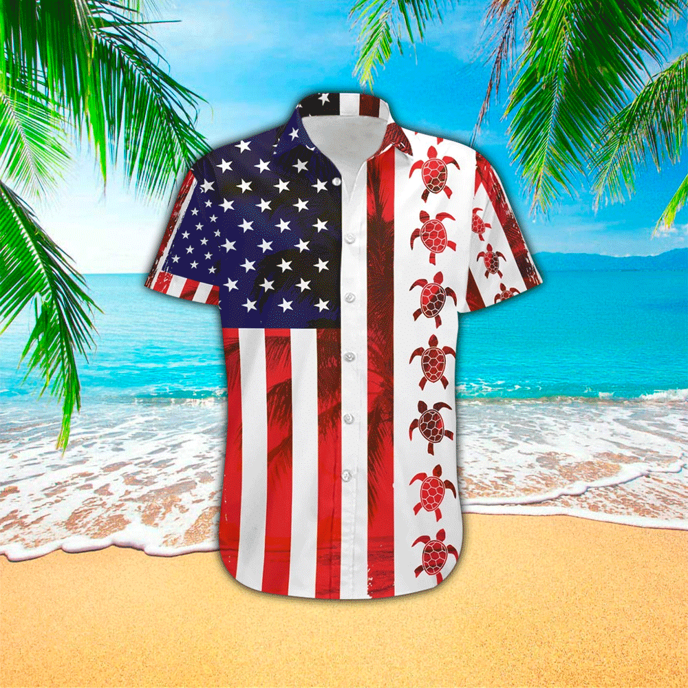 American Turtle Flag 3D Print Hawaiian Shirt Summer Aloha Shirt