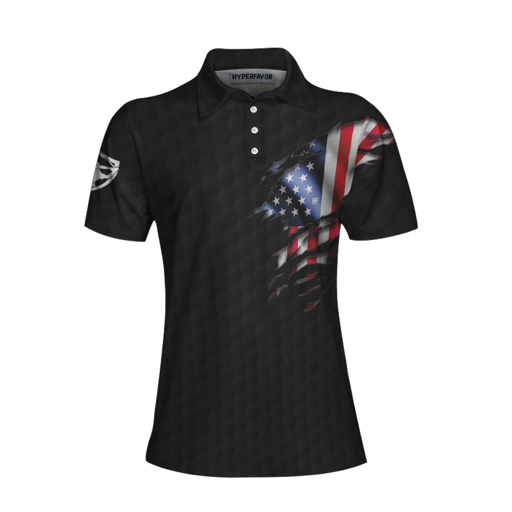 American Women Golfer Black Version Golf Short Sleeve Women Polo Shirt American Flag Ladies Golf Shirt