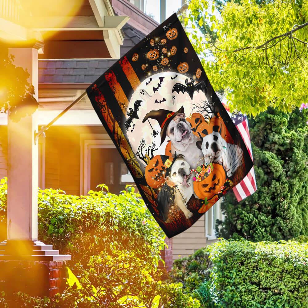 Amusing Bulldog Halloween Flag Happy Halloween Bulldog Flag Halloween Outdoor Decor