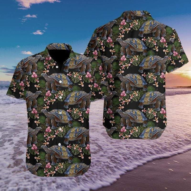 Ancient Turtle Embroidery Pattern Hawaiian Shirt Summer Aloha Shirt, Short Sleeve Hawaiian Shirt