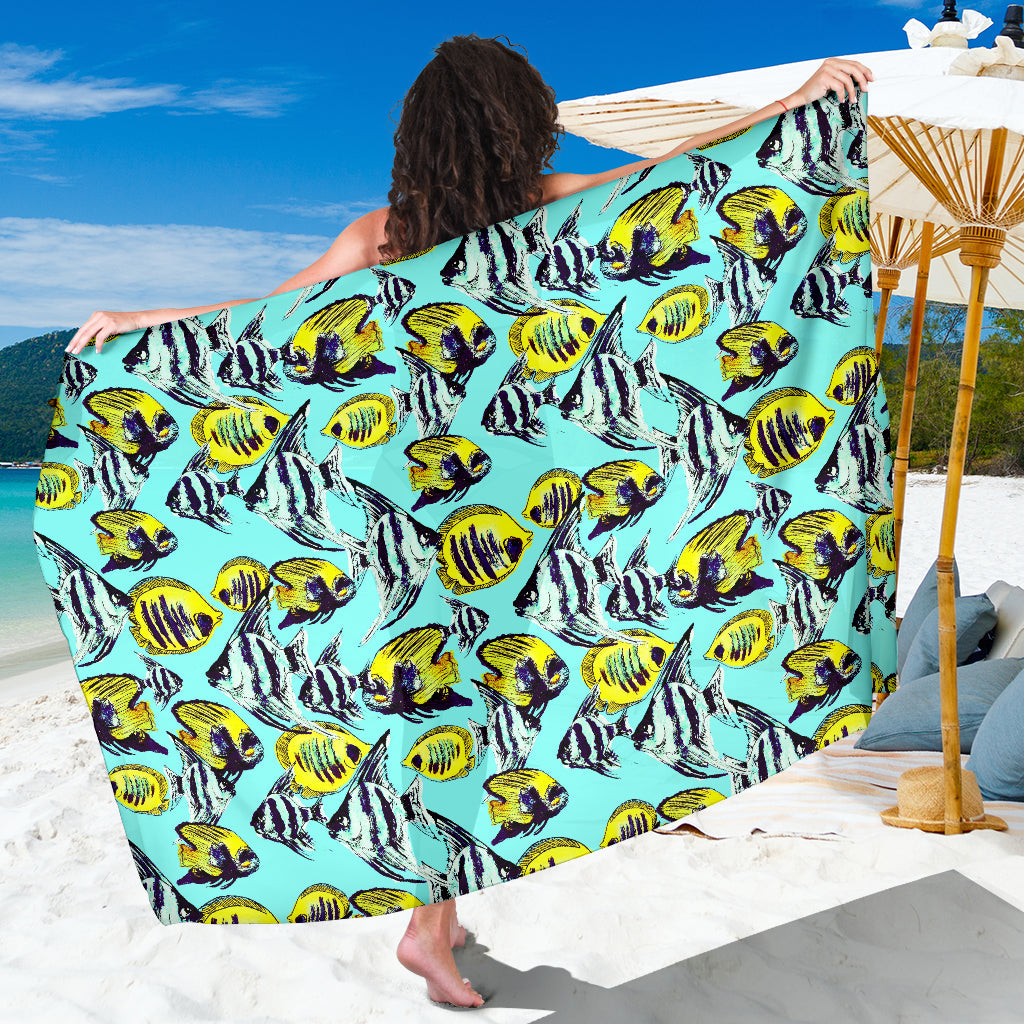 Angelfish Pattern Print Sarong Cover Up Angelfish Pareo Wrap Skirt Dress