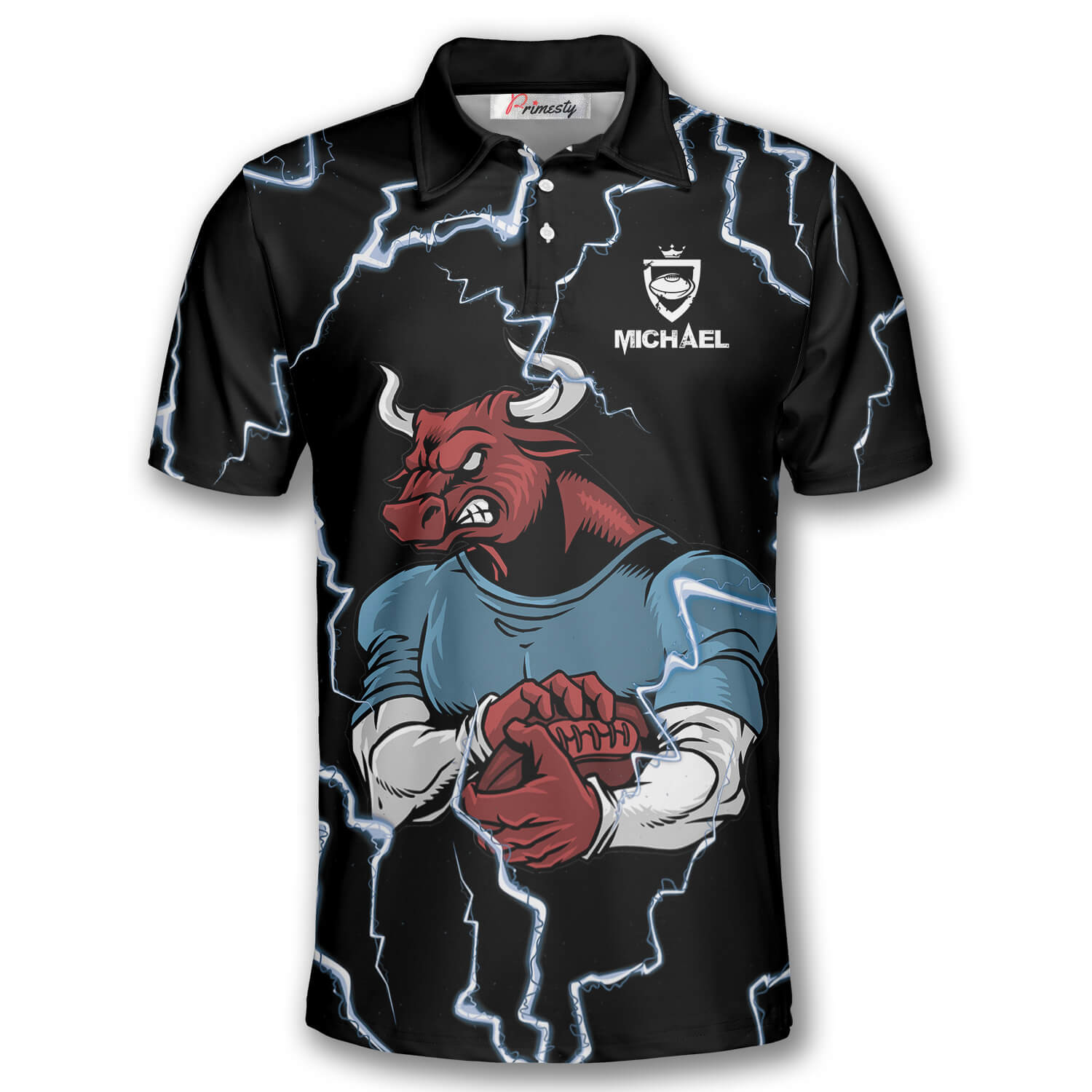 Angry Bull Playing Rugby Custom Polo Rugby Shirts for Men