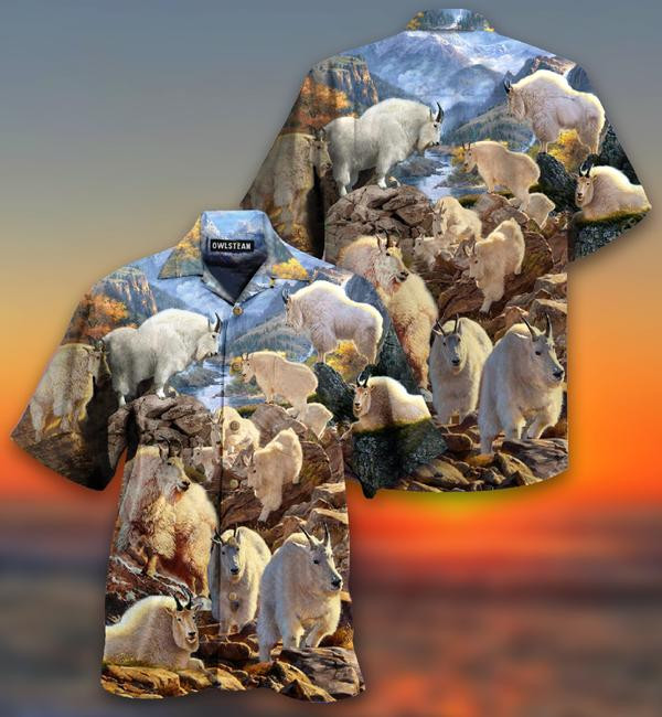 Animals Amazing Moutain Goats With Snow Limited Edition - Hawaiian Shirt - Hawaiian Shirt For Men