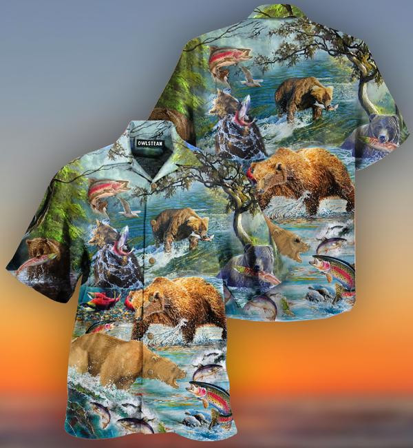 Animals Amazing Salmon Hunting With Bear Limited Edition - Hawaiian Shirt Hawaiian Shirt For Men