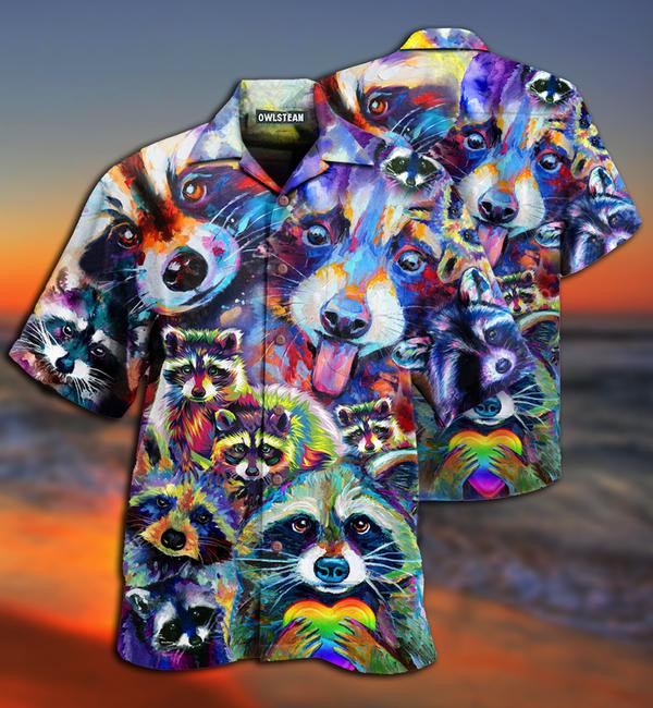 Animals Awesome Colorful Raccoon Family Limited Edition - Hawaiian Shirt - Hawaiian Shirt For Men