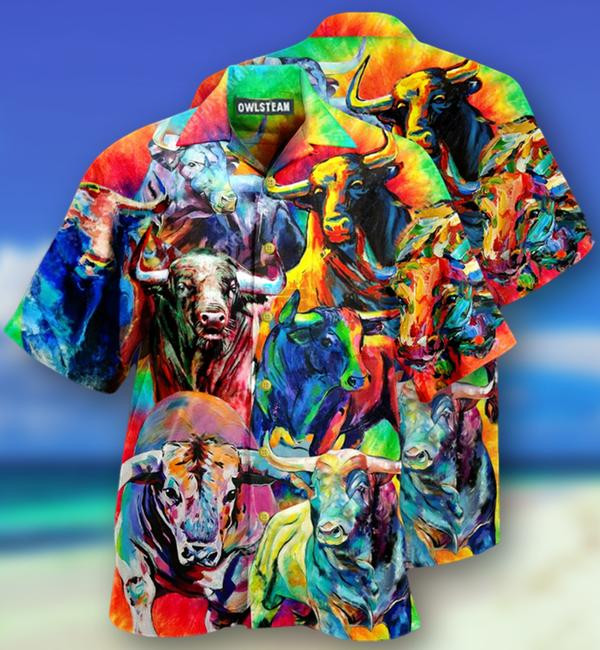 Animals Colorful Bulls Edition - Hawaiian Shirt Hawaiian Shirt For Men