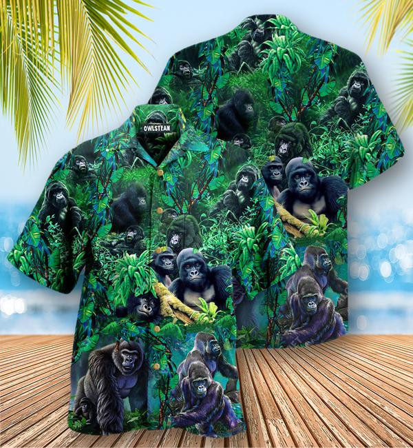 Animals Family Of Gorillas In The Jungle Edition - Hawaiian Shirt - Hawaiian Shirt For Men