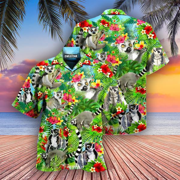 Animals Lemur Tropical Flower Edition - Hawaiian Shirt - Hawaiian Shirt For Men